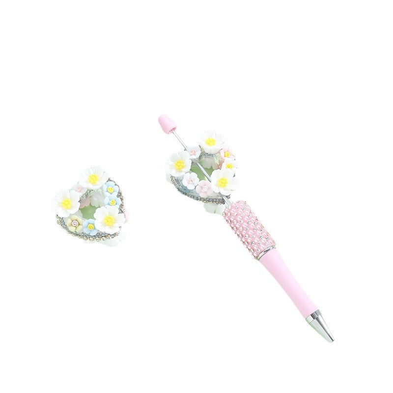 Heart Acrylic Beads 3D Flower Design Rhinestone Embellished 10pcs 5