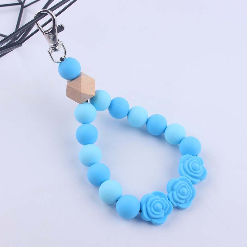 Rose Silicone Bead Wristlet Keychain Floral Charm Pastel Colors 11