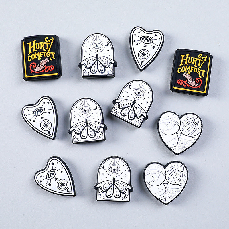 Silicone Focal Beads Gothic Wind Heart With Hurt Comfort Charm 20pcs 3