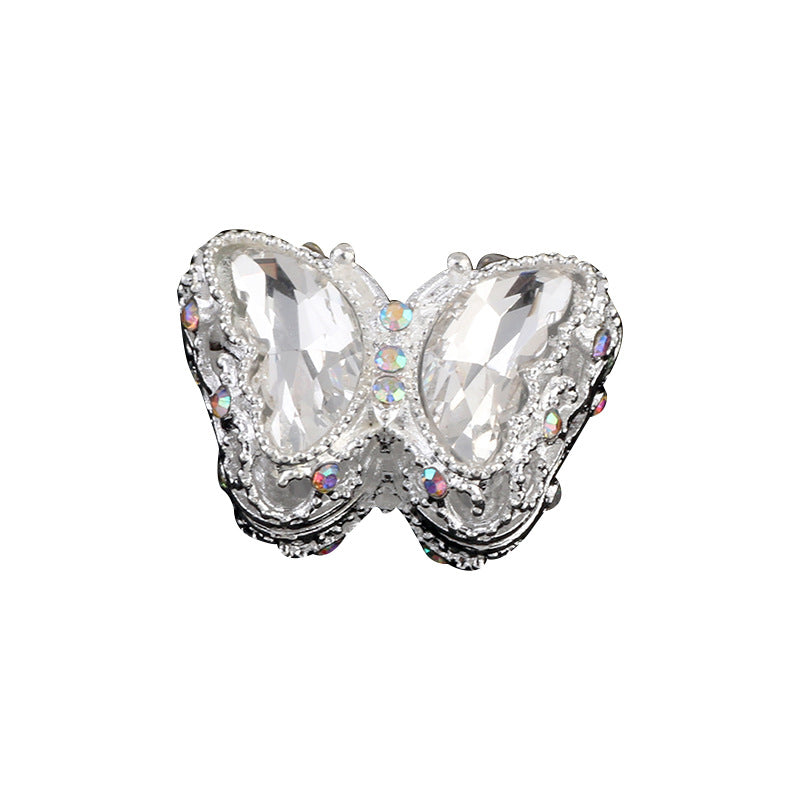 Butterfly Rhinestone Beads 28mm Colorful Silver Alloy 10pcs 5