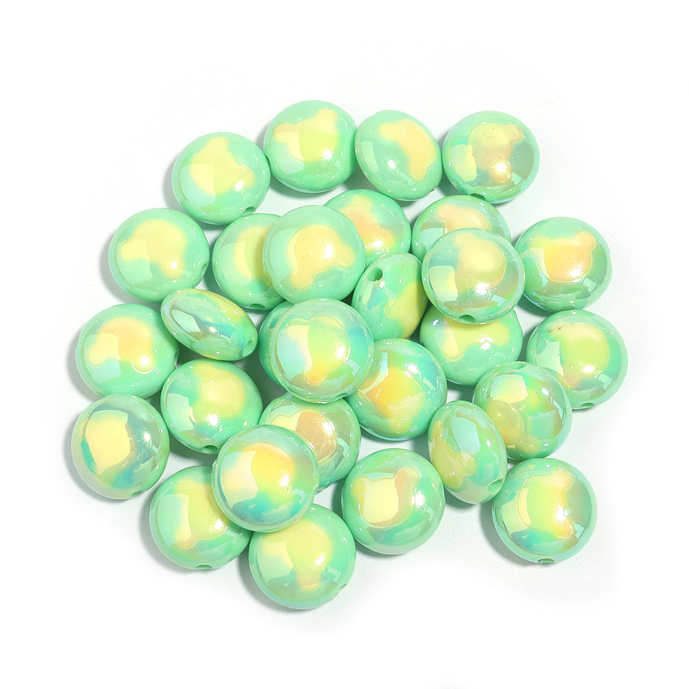 Two-Color Flat Round Bear Printed Acrylic Beads 18mm 10pcs 8
