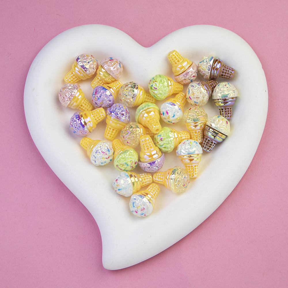 Colorful Ice Cream Cone Resin Beads 23x16mm Glossy Pastel 20pcs