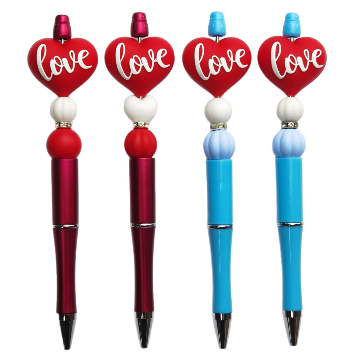 Silicone 3D Focal Beads Valentine Love Red Heart Script Front Facing 20pcs 5