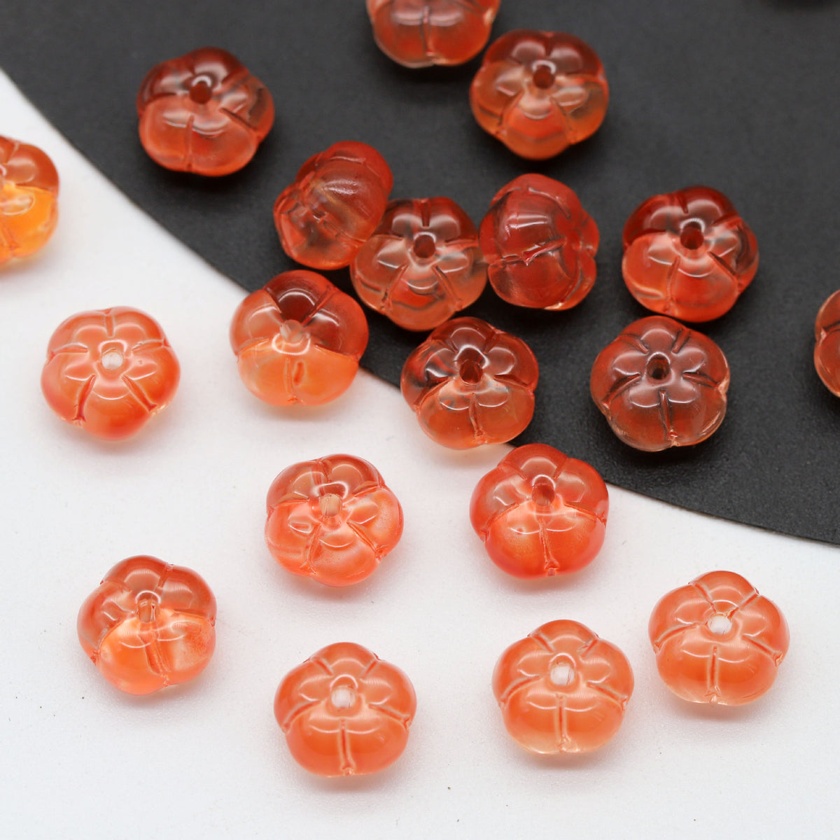 Czech Glass Beads Flat Pumpkin 9.5mm Translucent Orange 40pcs