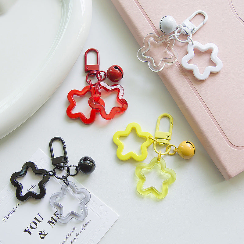 Acrylic Hollow Pentagram Star Keychain with Glossy Bell Charm 3