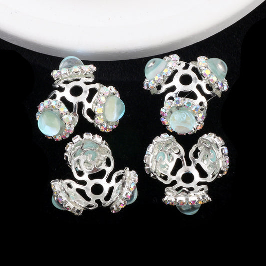 Alloy Flower Bead Caps 25mm Rhinestone Paved 10pcs 2