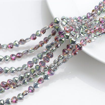 Electroplated Heart Glass Beads 8mm Transparent Mixed Colors 50pcs 13