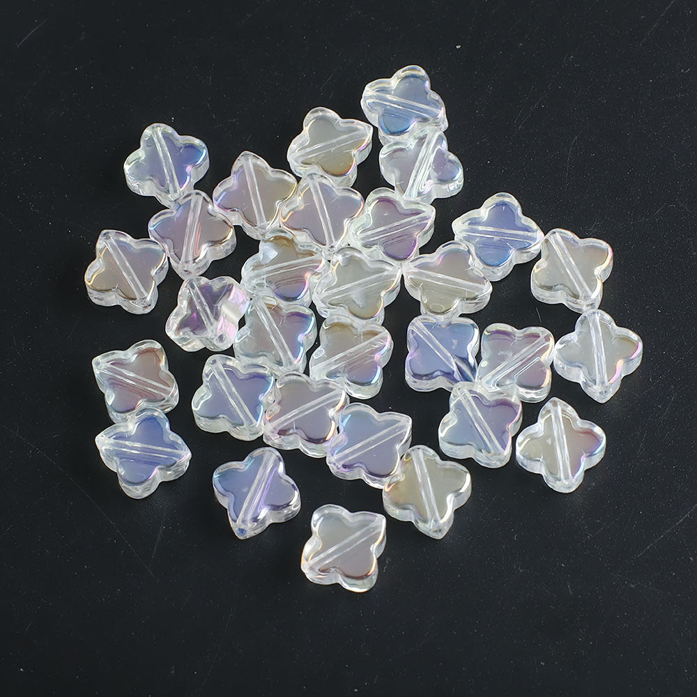 Electroplated Clover Glass Beads 10mm Metallic Colors 30pcs 7