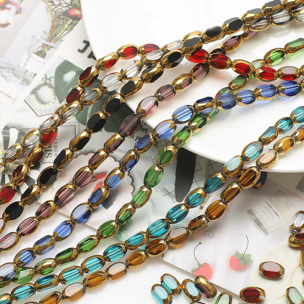 Gilded Oval Seed Glass Beads 4x6mm Plated Gold Frame 96pcs