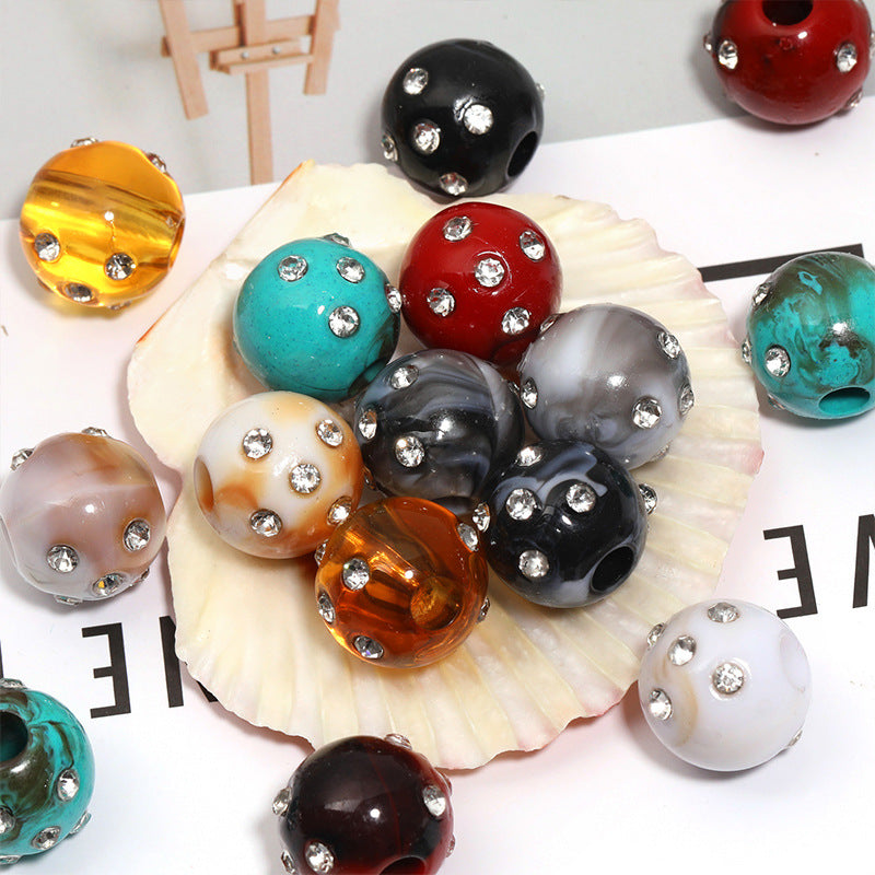 Rhinestone Marble Round Acrylic Beads 16mm Mixed Colors 30pcs
