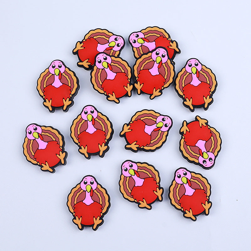 Silicone Focal Beads Thanksgiving Turkey Smiling Face 20pcs 3