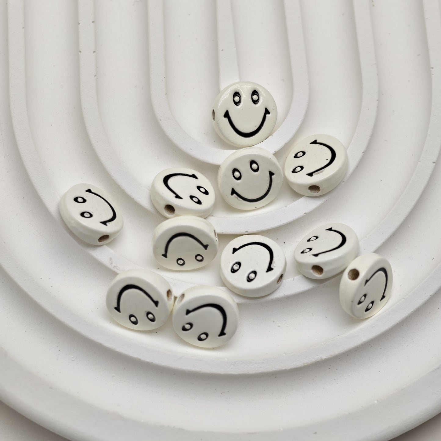 Smiling Face Metal Beads 10mm Baking Painted Zinc Alloy 50pcs 9
