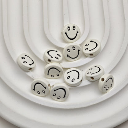 Smiling Face Metal Beads 10mm Baking Painted Zinc Alloy 50pcs 9