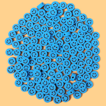 Smiley Face Flat Clay Beads 9mm Colorful Multicolor 100pcs 11