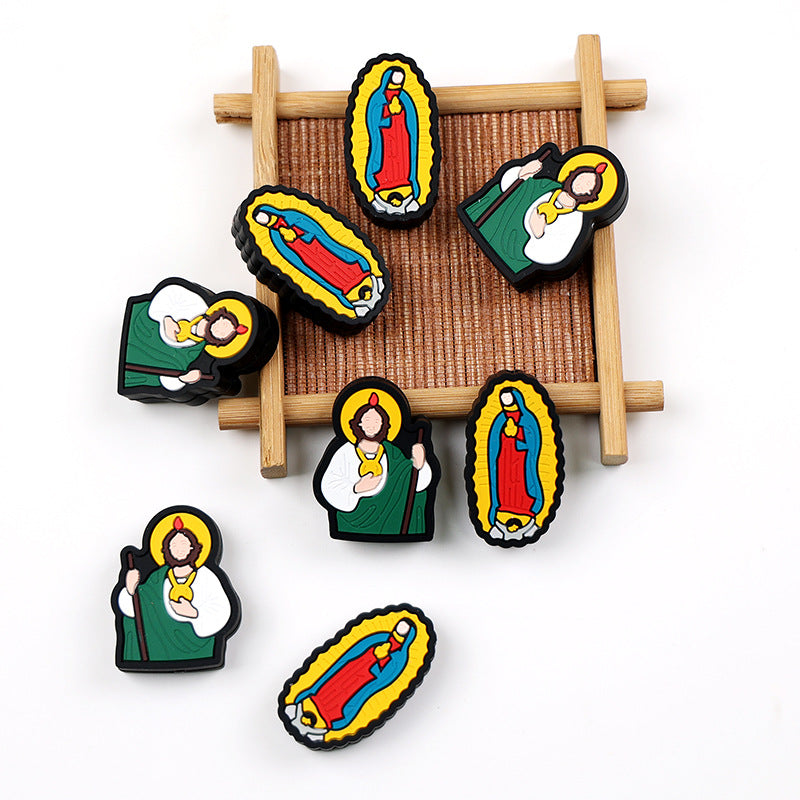 Silicone Focal Beads Religious Jesus Virgin Mary Detailed Figures 10pcs