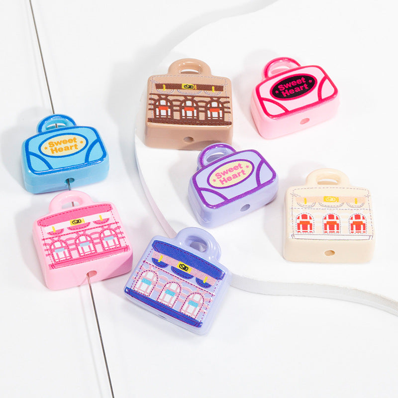 Painted Handbag Acrylic Beads 20/25mm Cartoon Pattern 10pcs 4