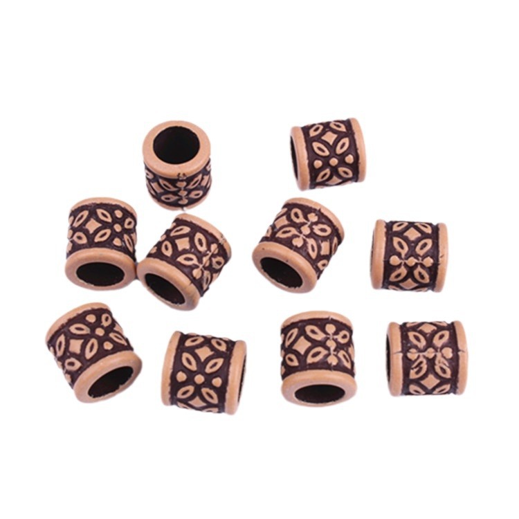 Clover Pattern Acrylic Beads 9mm Large Hole Rustic Wood Look 200pcs 4