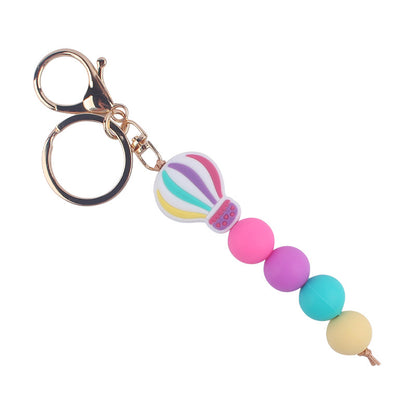 Silicone Hot Air Balloon Beaded Keychain Colorful Gradient Charm 8