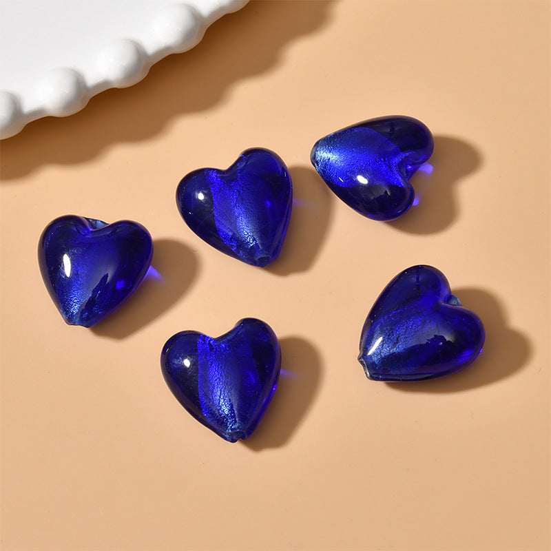 Lampwork Heart Glass Beads 10-20mm Transparent Silver Foil Filled 2pcs 9