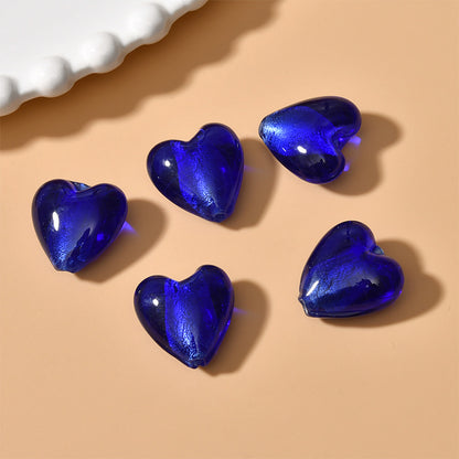 Lampwork Heart Glass Beads 10-20mm Transparent Silver Foil Filled 2pcs 9