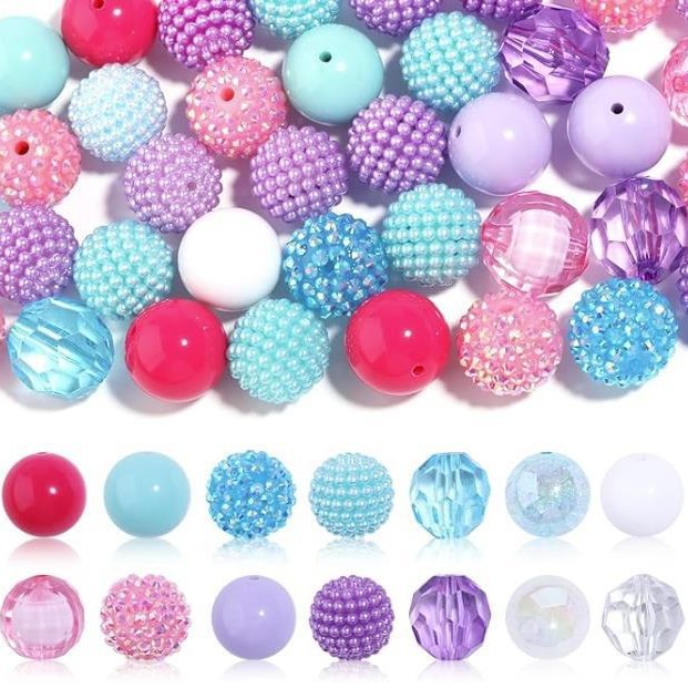 Bubblegum Beads 20mm Rainbow Glossy Striped Polka Dot Chunky Mix 50pcs 4