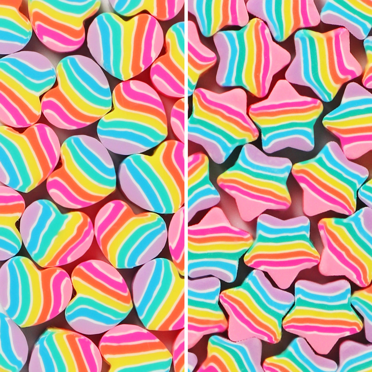 Rainbow Star and Heart Clay Beads 9mm Colorful Polymer 100pcs
