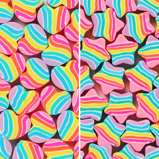 Rainbow Star and Heart Clay Beads 9mm Colorful Polymer 100pcs