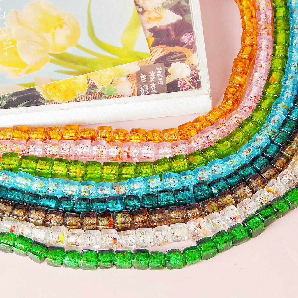 Lampwork Glass Beads Cube 10mm Blooming Colors Glossy 10pcs 2