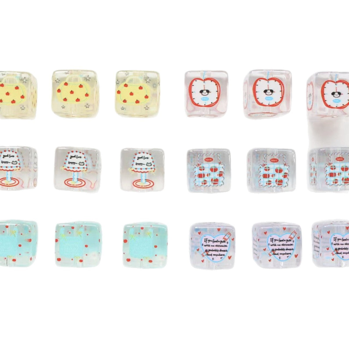 Clear Square Acrylic Beads 14mm Pastel Printed Designs 20pcs 5