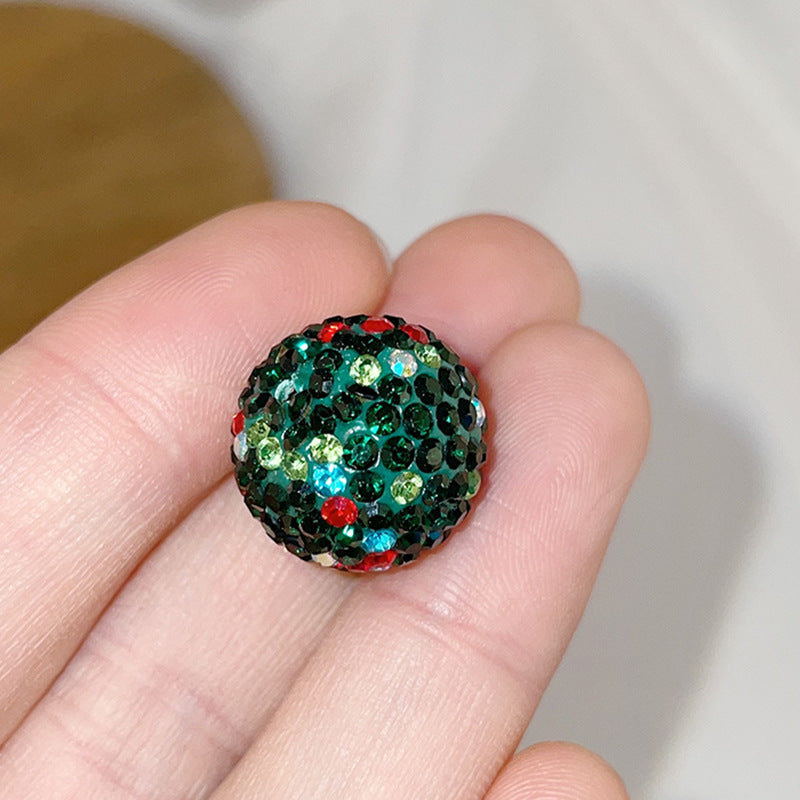 Polymer Clay Heart Rhinestone Beads Christmas Tone 6pcs 2