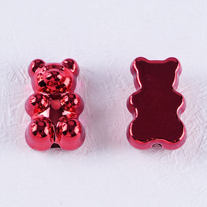 Plating Teddy Bear Acrylic Beads 18mm Metallic Colored 100pcs 9