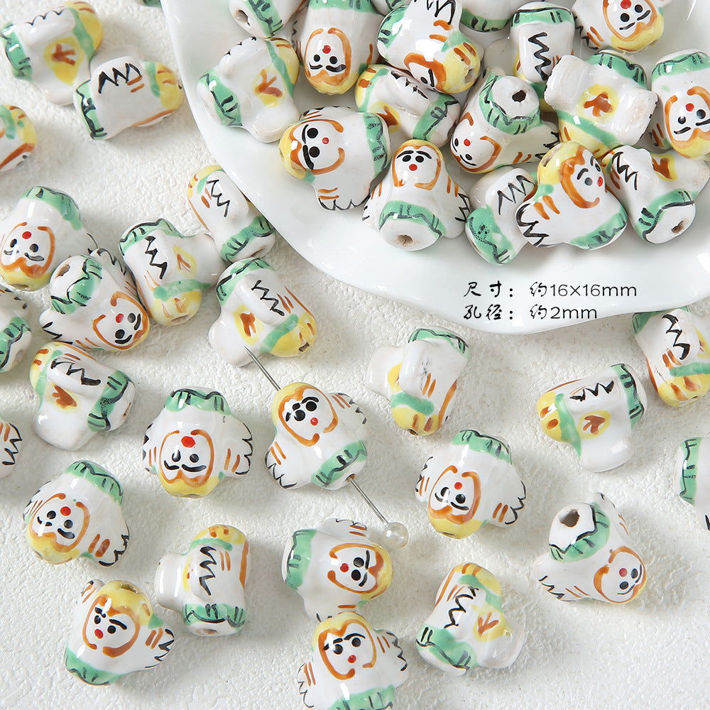 Ceramic Santa Claus and Clown Series Clay Beads Hand Painted 10pcs 8