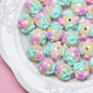 Painted Flower Acrylic Beads 16mm Round 14x18mm Square Purple Hand Painted 1pc 7