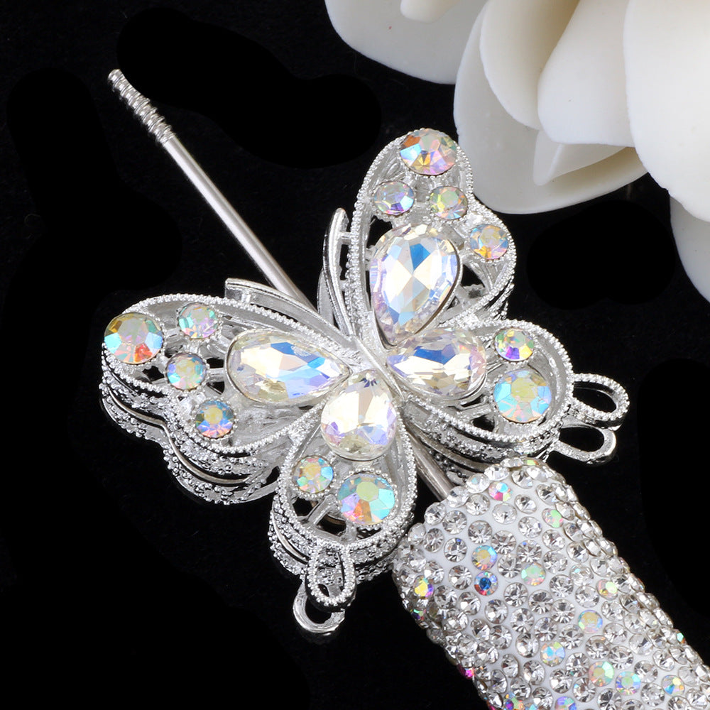 Double Sided Butterfly Rhinestone Beads 34mm Iridescent Alloy 2pcs 11