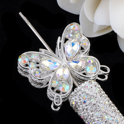 Double Sided Butterfly Rhinestone Beads 34mm Iridescent Alloy 2pcs 11