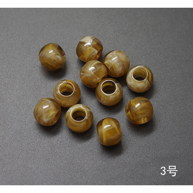 Vintage Acrylic Large Hole Beads 10-11.6mm Earth Tone Crackle 1pc 7