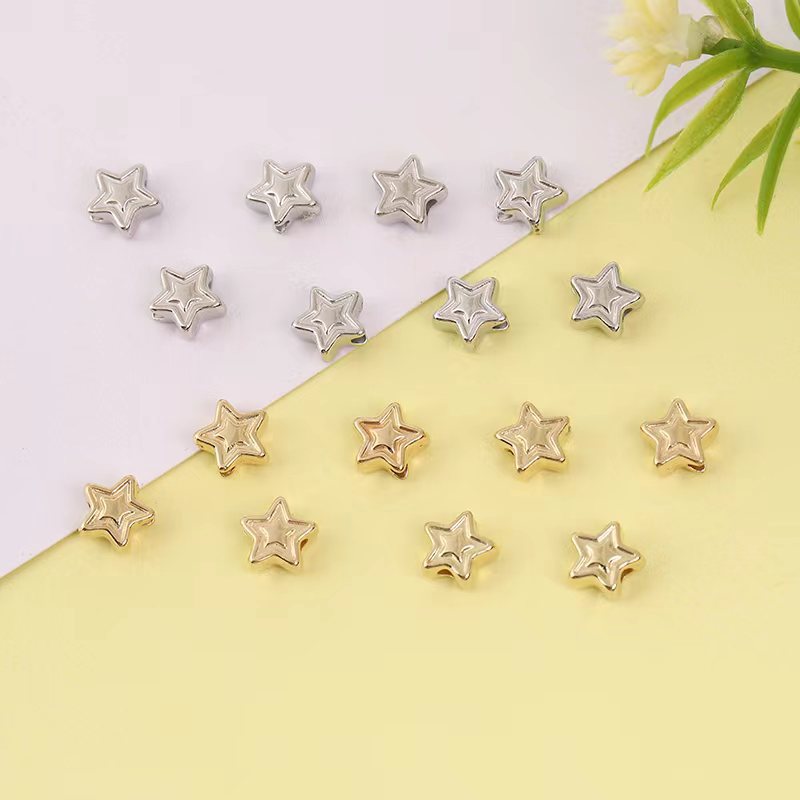 Double-Layer Star Acrylic Beads 6mm Metallic Gold Silver 200pcs
