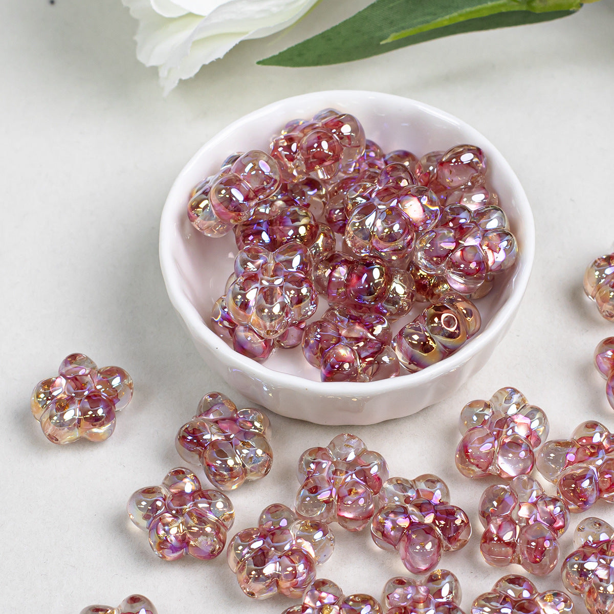 Clear Five Petal Flower Resin Beads 18mm Transparent Iridescent 5pcs 14