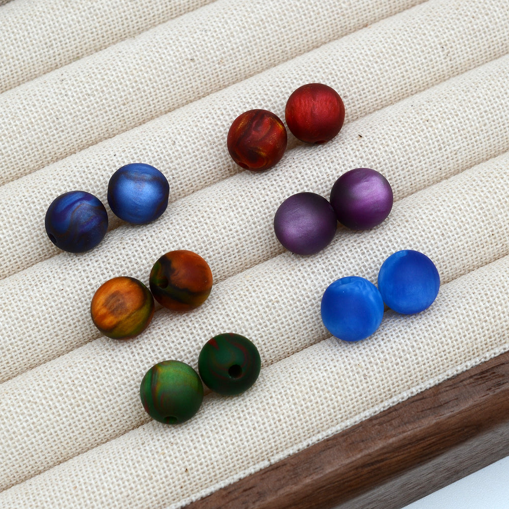 Matte Coloring Striped Resin Beads 10mm Round Mixed Colors 100pcs