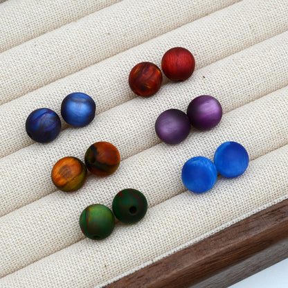 Matte Coloring Striped Resin Beads 10mm Round Mixed Colors 100pcs