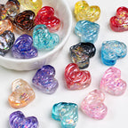 Rose Pattern Heart Resin Beads 20mm Multicolor 10pcs