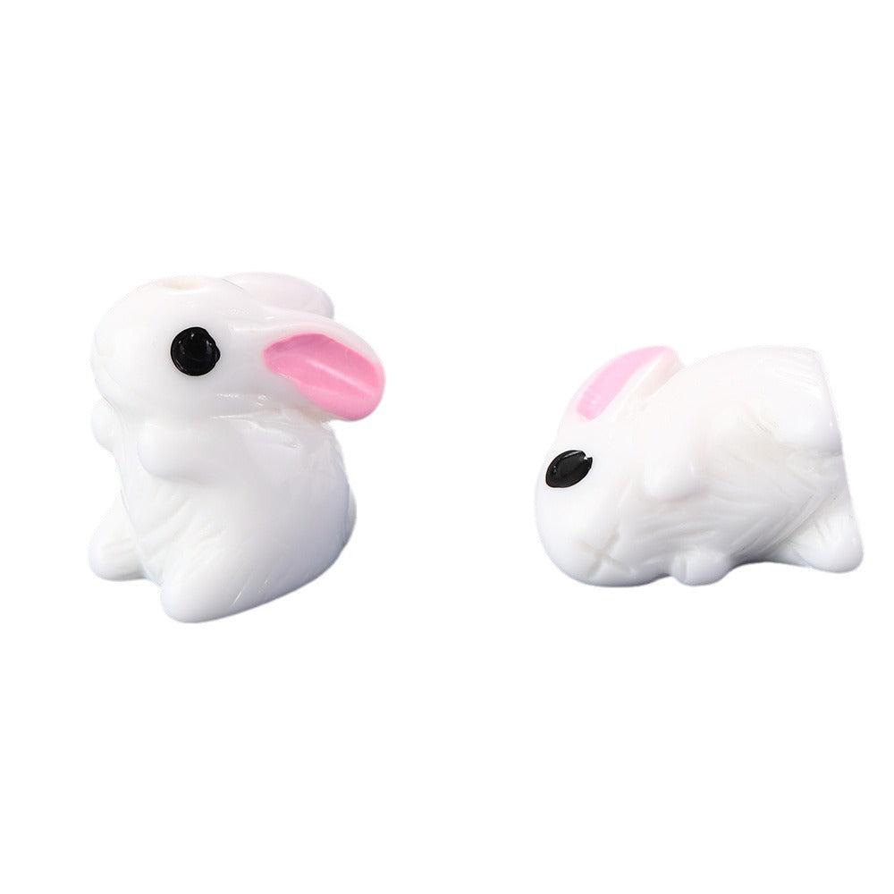 3D Rabbit Resin Beads 21mm Glossy Detailed Charm 2pcs 5