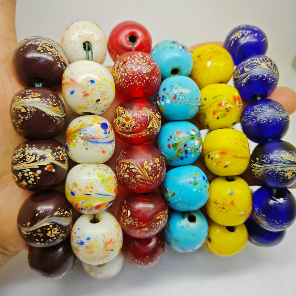 Lampwork Glass Beads Round 20mm Ancient Jade Color Phoenix Tail 5pcs 3