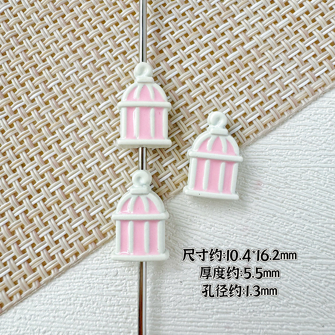 Christmas Tree and Birdcage Metal Beads 13-16mm Baking Painted 10pcs 15