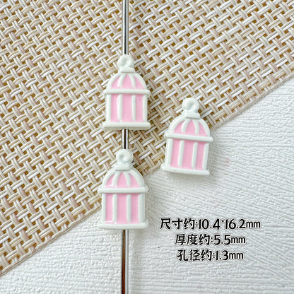 Christmas Tree and Birdcage Metal Beads 13-16mm Baking Painted 10pcs 15