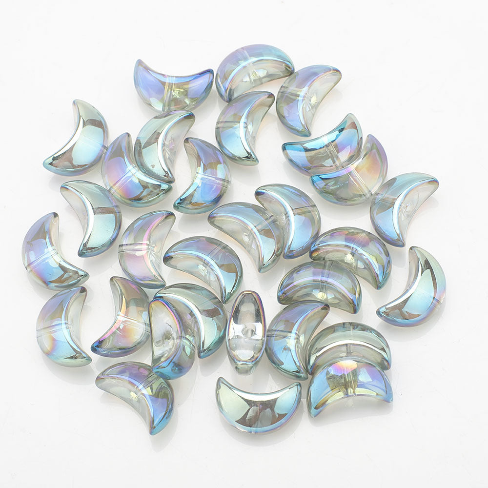 Moon Plated Transparent Crescent Glass Beads 9mm 14mm 30pcs 17