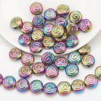 Electroplated Flat Spiral Glass Beads 12mm Metallic Iridescent 30pcs 11