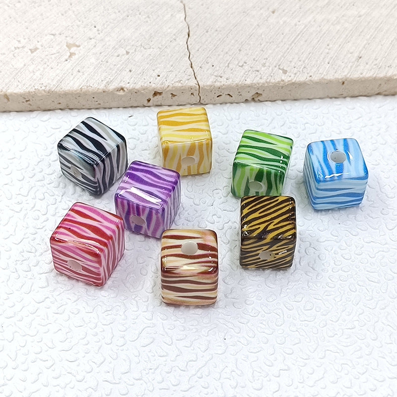 Colorful Leopard Print Acrylic Square Beads 14mm 50pcs