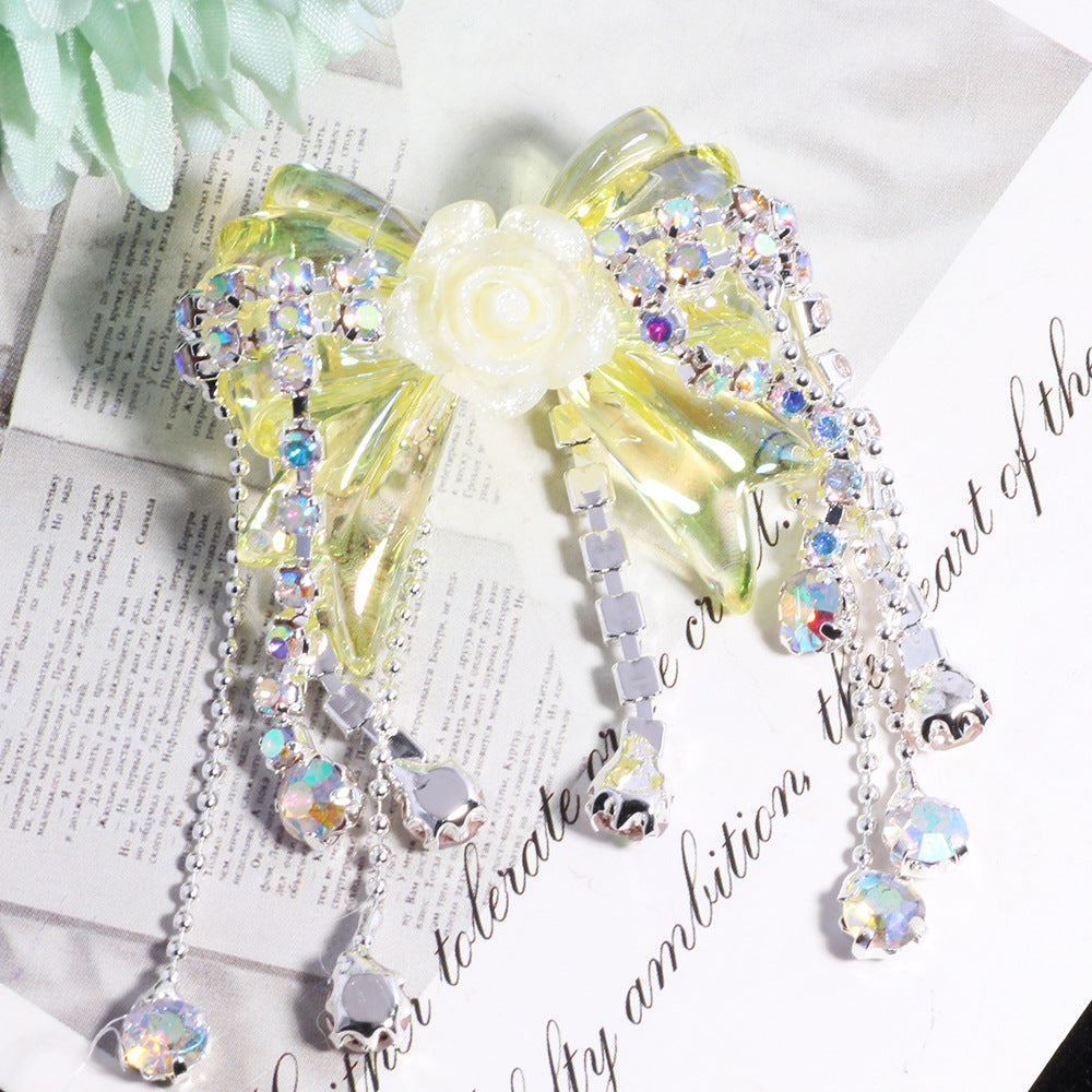 Fancy Tassel Rose Bow Acrylic Beads 40mm Rhinestone 3pcs 12