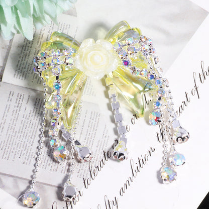 Fancy Tassel Rose Bow Acrylic Beads 40mm Rhinestone 3pcs 12